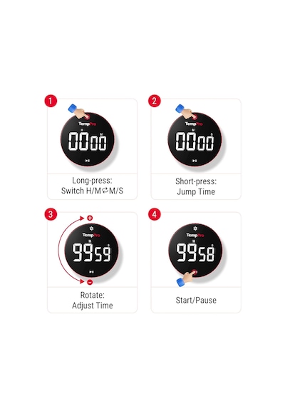 Ayrex Tm04 99 Saat Kapasiteli Çevirmeli Dijital Mutfak Ve Ders Zamanlayıcısı, Geniş Led Ekranlı Mıknatıslı Kron