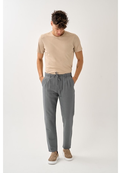 Alexandergardi Regular Fit Beli Lastikli Keten Pantolon gri