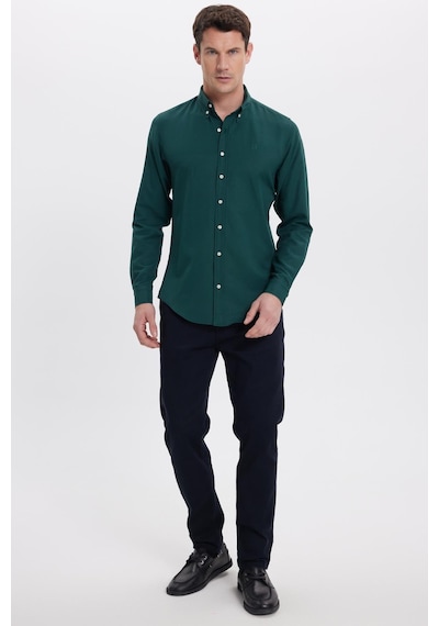 Tudors Erkek Slim Fit Dar Kesim Düz Oxford Armalı Yaka Düğmeli Haki Spor Gömlek-42008 Haki