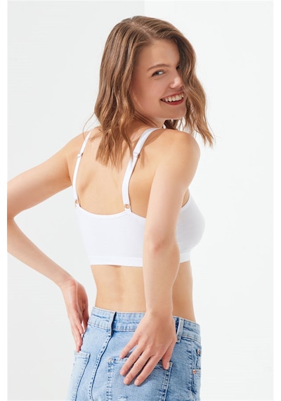 Cottonhill Beyaz Pamuklu Ayarlanabilir Askılı Fermuarlı Bralet Büstiyer Beyaz