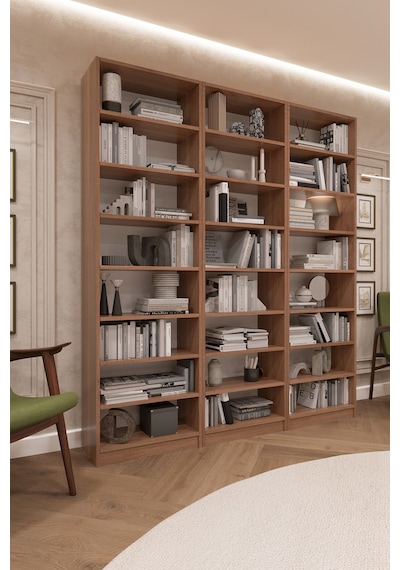 Asra Trend K-24 %100 MDF 180 cm 3 Modüllü Kitaplık 21 Raflı Dev Kütüphane Petra