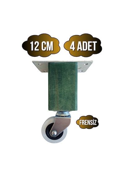 Kale Ahşap Tekerli Ayak Mobilya Masa Ve Dolap Tekerli Ayağı Frensiz 12cm Yeşil 4 Adet Kayın Yeşil
