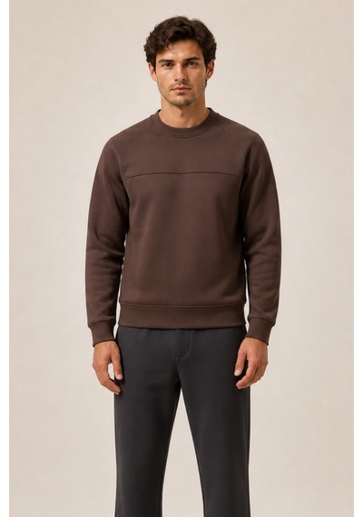 Redline Steni Yeni Sezon Erkek Regular Fit Kışlık Bisiklet Yaka Sweatshirt Kahve
