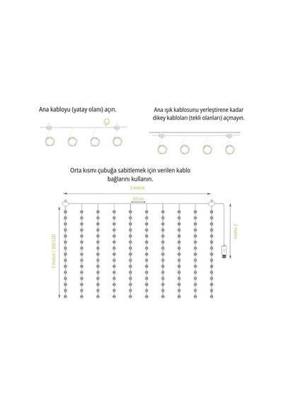 Torima Lw-7 300 Ledli 10 Sarkıt Perde Led Işık, 8 Modlu Uzaktan Kumandalı, 3x3 Metre Peri Telli Led Çok Renkli