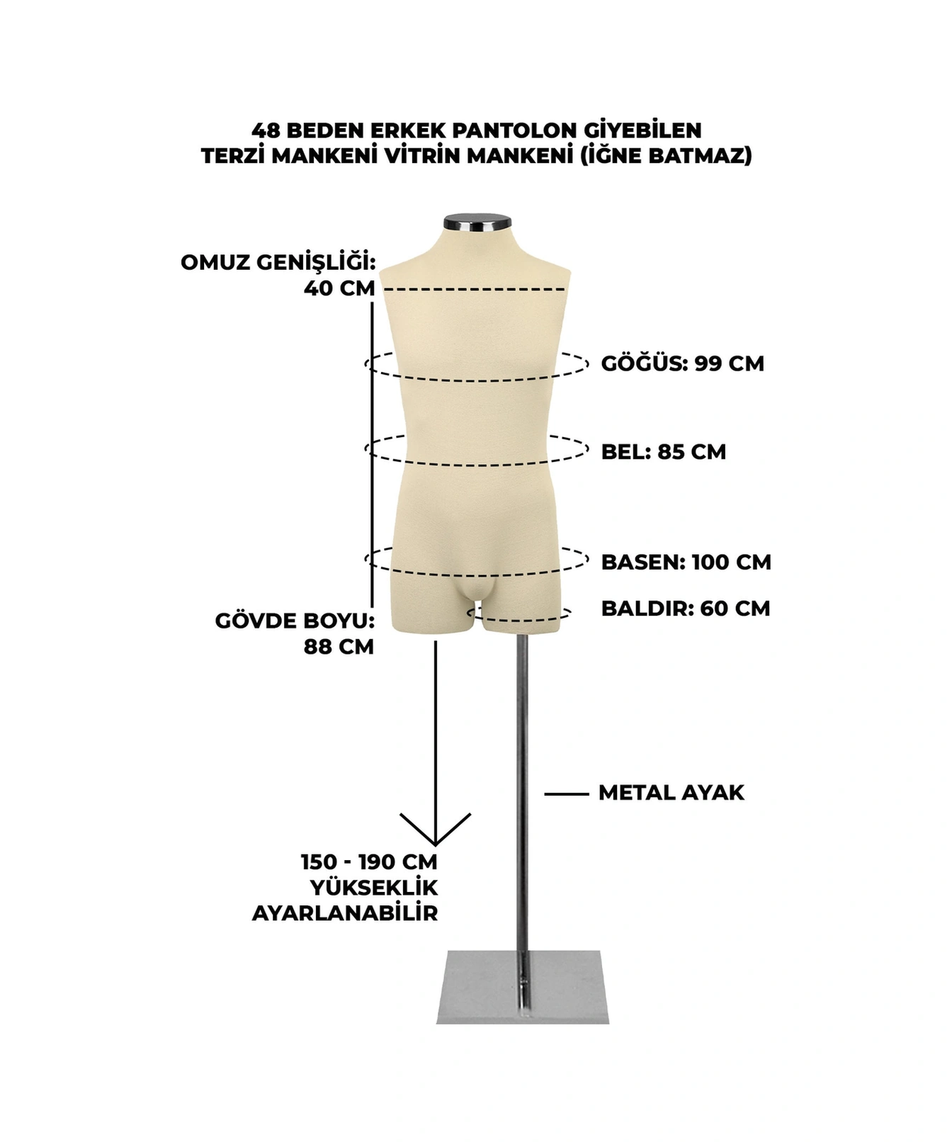 Pantolon Giyebilen 48 Beden Erkek Terzi Mankeni İğne Batmaz
