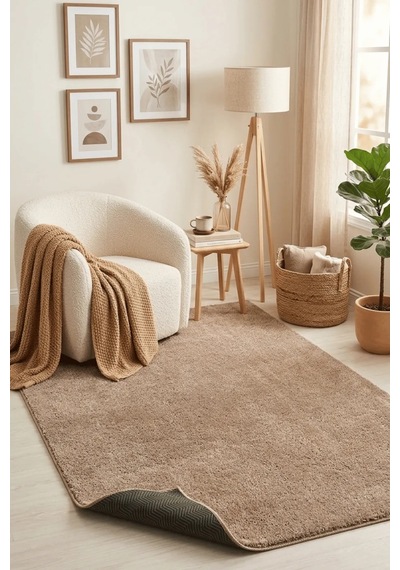 Mars-kahve-premium Kadifemsi Halı Oturma Odası-salon-mutfak-kaymaz Taban -yıkanabilir-modern