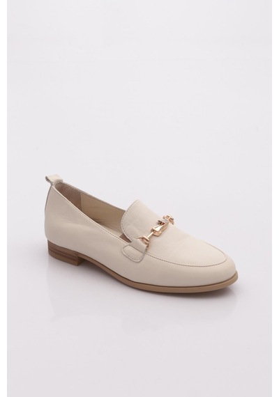 Mammamia D24ya-3470 Kadın Deri Loafer Ayakkabı Kemik Pen-crema