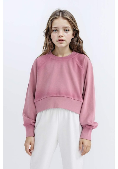 Defacto Relax Fit Bisiklet Yaka Crop Basic Düz Sweatshirt Kız Çocuk D6994A824WN Bordo