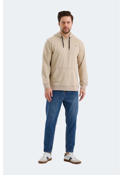 Slazenger Obra In Erkek Kapüşonlu Cepli Bej Sweatshirt Bej