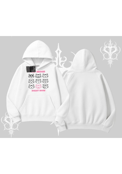 Kitti Sweet Mini Logo Baskılı Kapşonlu Crop Sweatshirt Beyaz