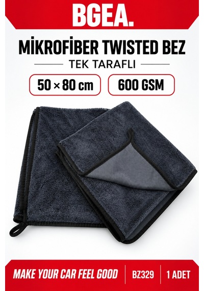 Bgea Mikrofiber Araç Kurulama Bezi 50x80 Cm 600 Gsm Tek Taraflı Twisted 1 Adet
