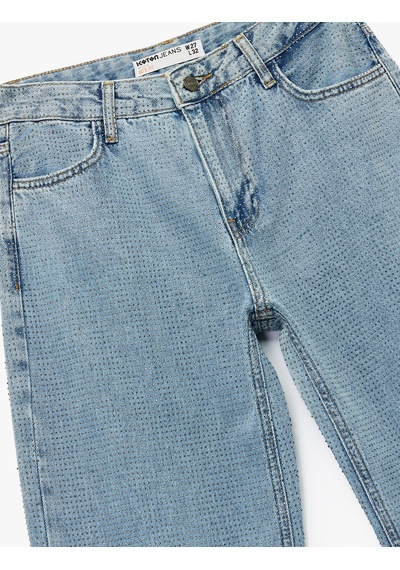Koton Pamuklu Düğmeli Düz Paça Taş Detaylı Jean Pantolon - Straight Fit Jean Açık İndigo 7wal40018md Koton Pamuklu Düğmeli Düz Paça Taş Detaylı Jean Pantolon - Straight Fit Jean Açık İndigo 7wal40018md