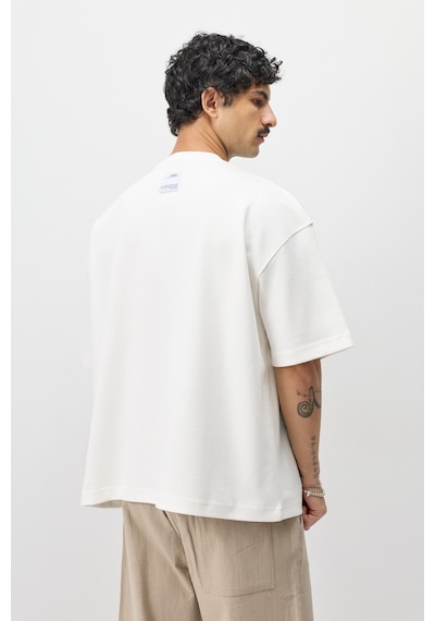 Vamos Oversize Baskılı Tişört V70-184 Ekru