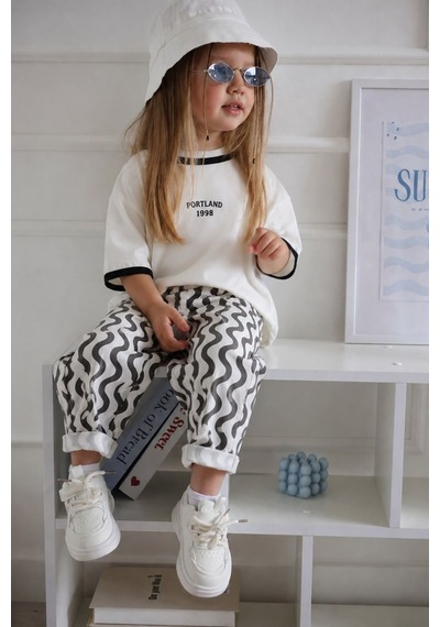 Minigimin Cicileri S Desenli Unisex Çocuk Kot Pantolon - Siyahkrem Diğer