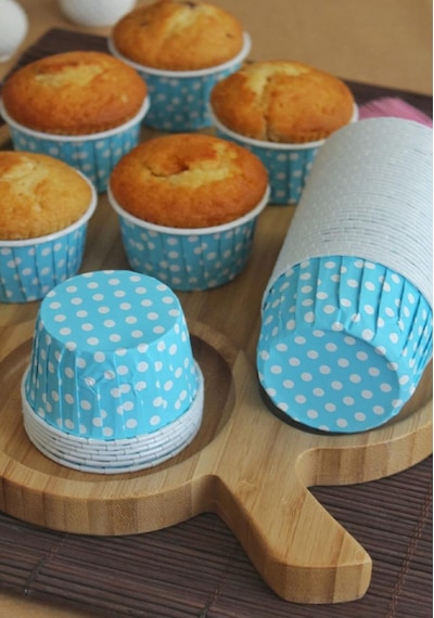 Kağıt Muffin Kek Kalıbı Puantiyeli Mavi