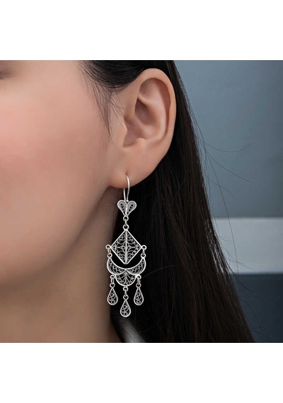 Gümüş Telkari Sallantılı Kadın Küpe 14 MM-Gümüş