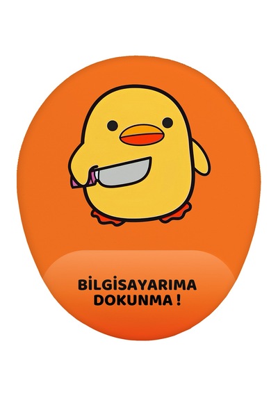 Bela Ördek Bilgisayarıma Dokunma Kaymaz Buruşmaz Kırılmaz Bilek Destekli Mouse Pad Turuncu