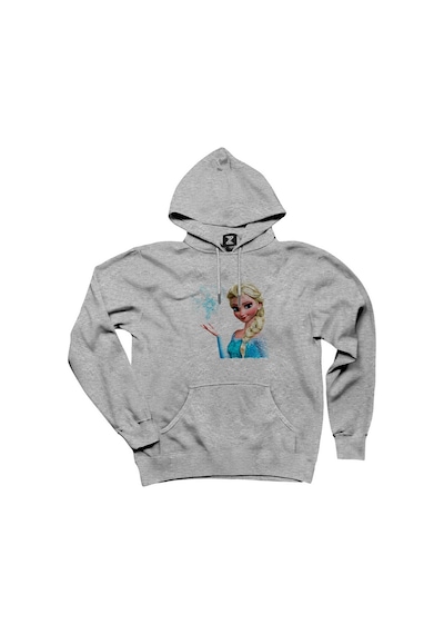 Karlar Ülkesi Elsa Face Gri Kapşonlu Sweatshirt Hoodie Gri