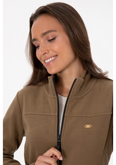U.S. Polo Assn. Kadın Haki Fermuarlı Dik Yaka Polar Sweatshirt 50316729-VR027
