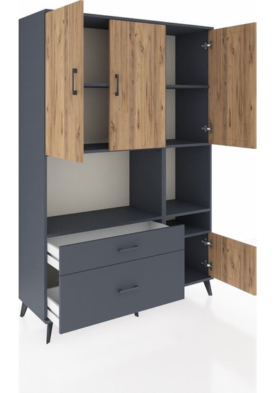 Hyperion Dolap 7 Raflı 2 Çekmeceli 4 Kapaklı 132x44x195 Antra... Antrasit