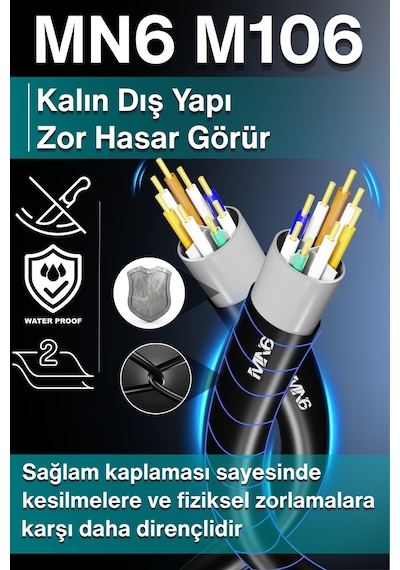 Mn6 M106 Cat6 Utp Ethernet Kablosu 35 Metre, Dış Mekan Uv Korumalı Çift Katmanlı Pe+pvc 0.50mm