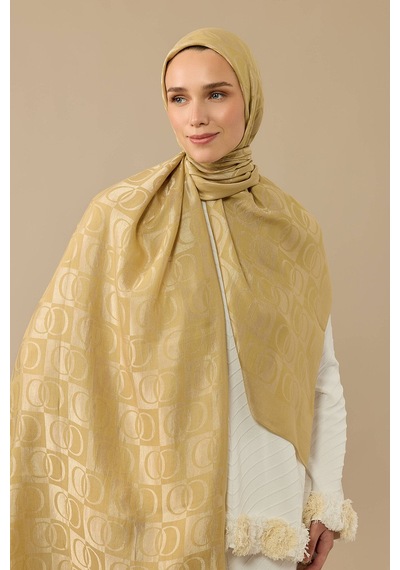 İmannooor Dama Desen Gold Naia Pamuk Şal 70x200