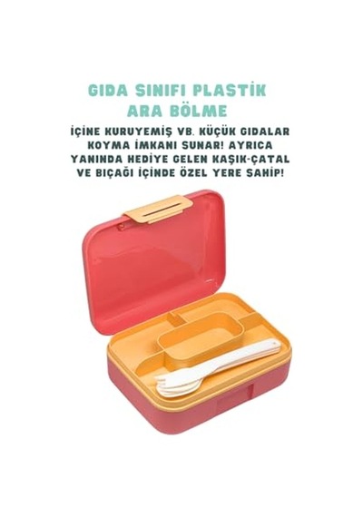 Bento 1600ml Lunchbox Sevimli Kedi Desenli Tek Katlı 2 Bölmeli Pp Plastik Sefer Tası Yemek Kutusu