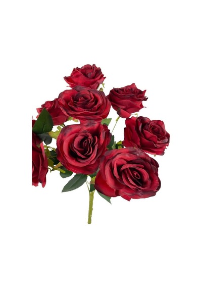 Yapay Çiçek 9 Güllü Büyük Boy Demet 40Cm Bordo
