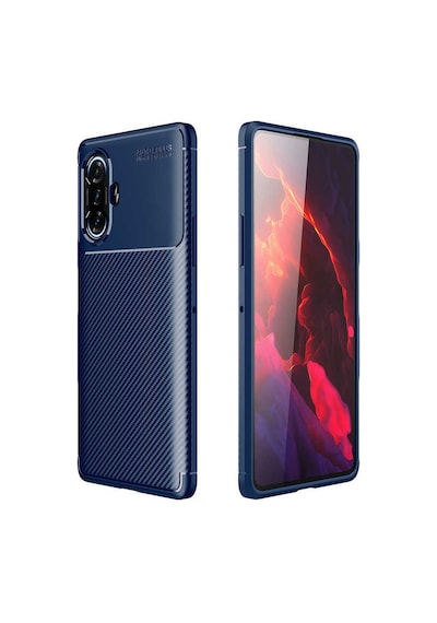 Xiaomi Redmi K40 Gaming Kılıf Karbon Görünümlü Silikon Kamera Korumalı Üstün Koruma Pazarplus Lacivert