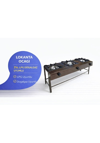 Lokanta Ocağı 3 Lü , Tüplü Veya Doğalgazlı Ce Belgeli, 140x55x80 Siyah