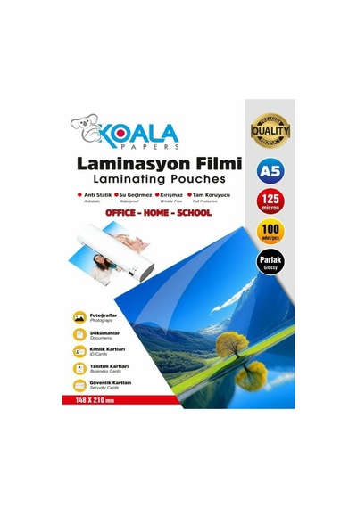 Koala Papers125 Micron A5 Parlak Laminasyon Filmi 148 X 210mm 100 Adet Genel