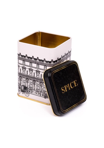 City Spice Desenli Kare Metal Kutu, 7.5 X 7.5 X 10 Cm, 0.5 Lt Çok Renkli