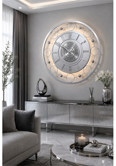 Gümüş - Nova Galaxy Full Metal - Pilli Led - Metal Ledli Duvar Saati