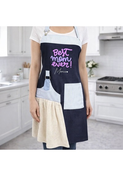 Bk Gift Kişiye Özel Anneler Günü Tasarımlı Pamuk Denim Havlu Detaylı Mutfak Önlüğü -5, Anneye , Anneler Günü si Kobitmeyencom36579 Bk Gift Renkli