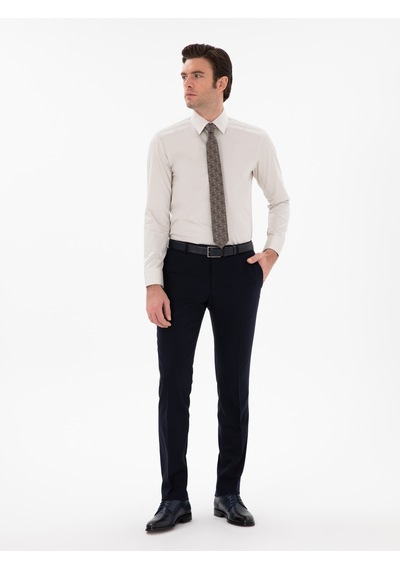 Cacharel Lacivert Slim Fit Yün Karışımlı Klasik Pantolon