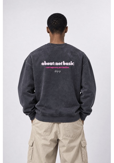 Respire Erkek About Baskılı Yıkamalı Oversize Sweatshirt Siyah