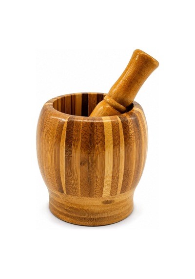 Ahşap Bambu - Çizgili Havan Sarımsak Dövecek Ç: 8cm--d: 7cm--y:10.5cm Fileli Ambalaj 5468