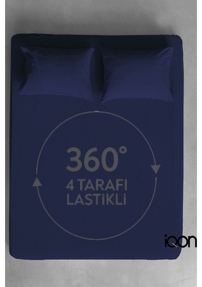 İqon Lastikli Çarşaf Takımı Çift Kişilik Lacivert