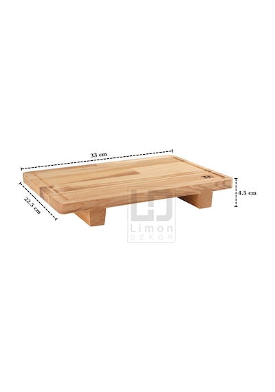Masif Dişbudak Ayaklı Servis Ve Doğrama Tahtası 33x22.5x4.5 Cm Gıdayla Temasa Uygun, Doğal Ahşap Ahşap