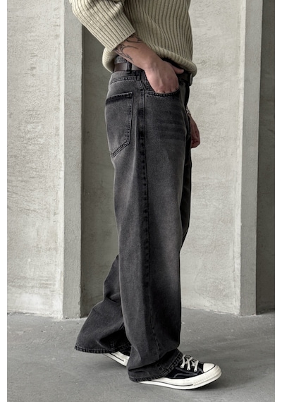 Erkek Ekstra Baggy Jean Pantolon Gri