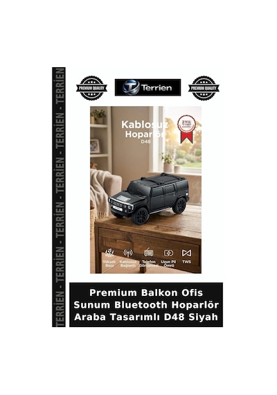 Premium Balkon Ofis Sunum Bluetooth Hoparlör Araba Tasarımlı D48 Siyah