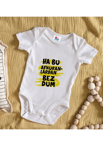 Bk Kids Bezdum Tasarımlı Beyaz Bebek Body Zıbın-4 Çok Renkli