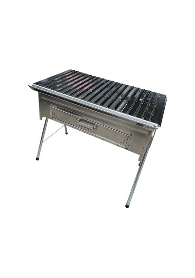 Paslanmaz Kömürlü Mangal İnox 35 X 60 Cm Çekmeceli Portatif Gri