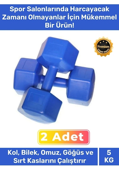 Özel Plastik Köşeli Spor Egzersiz Vücut Kas Geliştirme Fitness Ağırlık Mavi 5 Kg Dambıl Set - 2 Adet