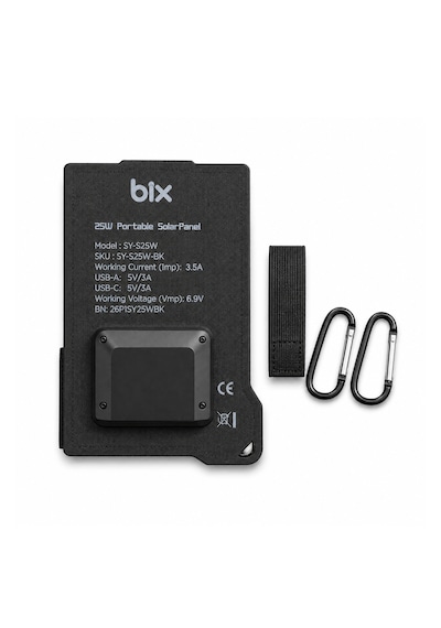 Bix 25w Taşınabilir Solar Şarj Paneli Katlanabilir Ip67 Korumalı Usb-a Ve Type-c Çıkışlı Kamp Karavan Outdoor İçin Güneş Paneli Siyah