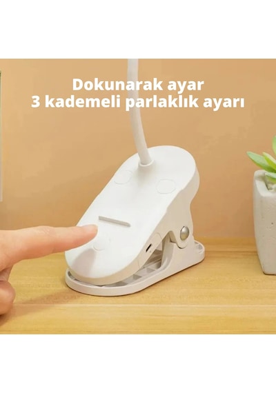Shopytech Klipsli Led Masa Lambası Usb Şarjlı 3 Kademeli Dokunmatik Göz Yormaz Işık 4000 Mah Çok Renkli
