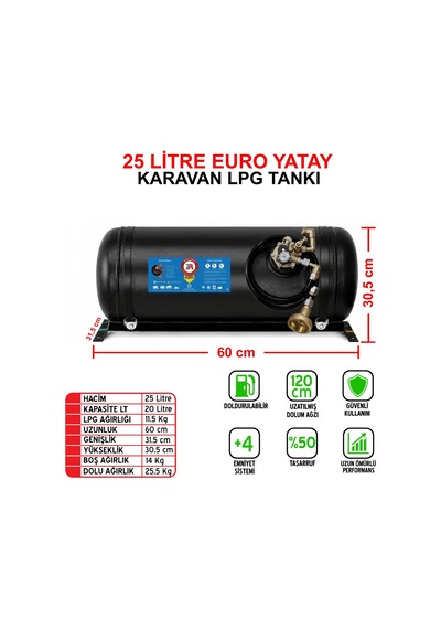 25 Litre Euro Yatay Karavan Lpg Tankı Siyah