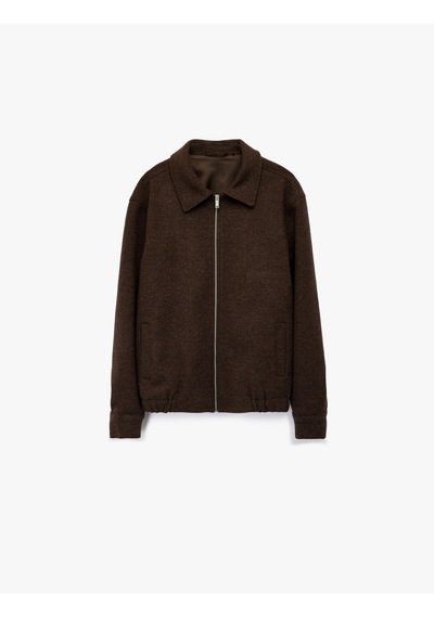 Koton Regular Fit Cepli Gömlek Yaka Fermuarlı Kaşe Ceket Kahverengi 6wam20058hk