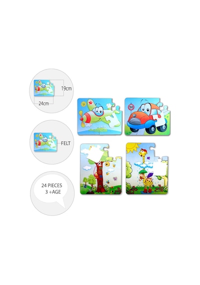 4 Set 48 Parça Tox Uçak. Araba Ve Zürafa 3+ Keçe Yapboz 3 Yaş