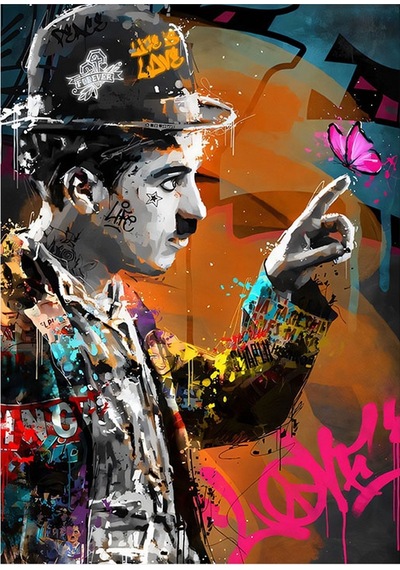 Pop Art Charlie Chaplin Desenli Ahşap Tablo 35cm X50cm
